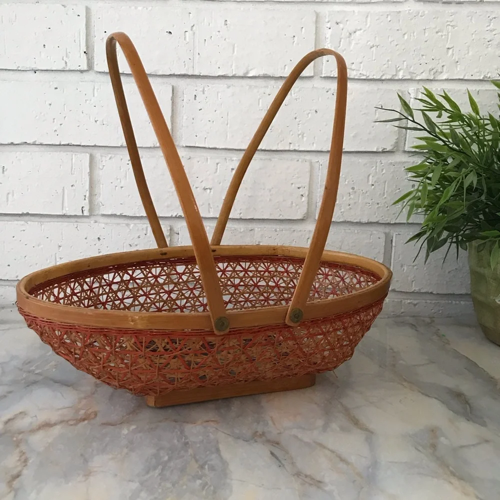 Handcrafted Orange & Brown Danty Oval Woven Basket